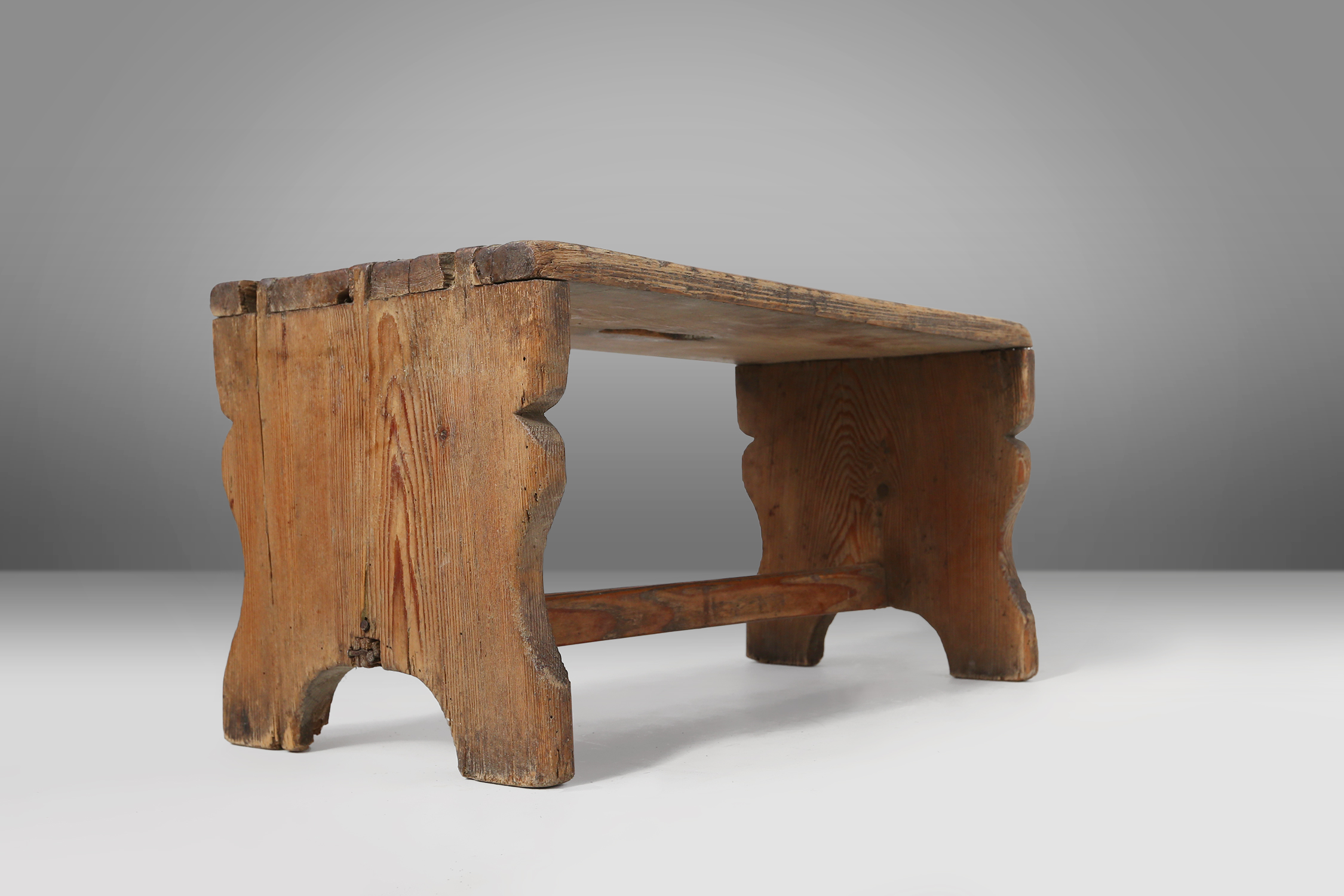 Rustic French wooden stool with beautiful patina, ca. 1900thumbnail